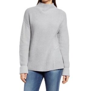Caslon Grey Heather Mock Neck Pullover Long Sleeve Sweater Size S